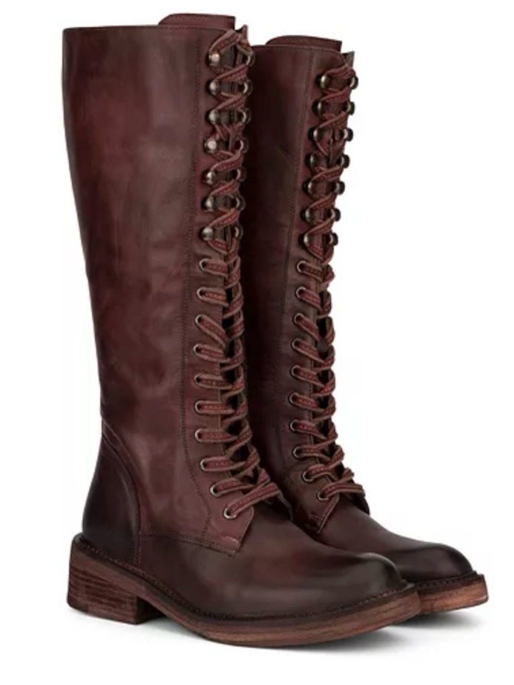 Women's Tall Lace-Up Leather Boots in Burgundy